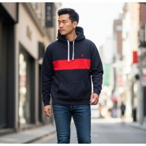 Polo by Ralph Lauren Hoodie Sweatshirt Black Red Colorblock Thermal Hood Sz XXL